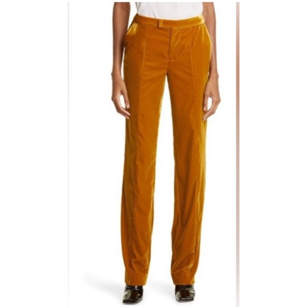 STAUD TOSCA PANTS STRAIGHT OCHER YELLOW MARIGOLD VELVET TROUSERS SIZE 12